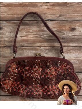 Vera Bradley Little Betsy Mesa Red Tweed Handbag Maroon Kiss-Lock Closure EUC